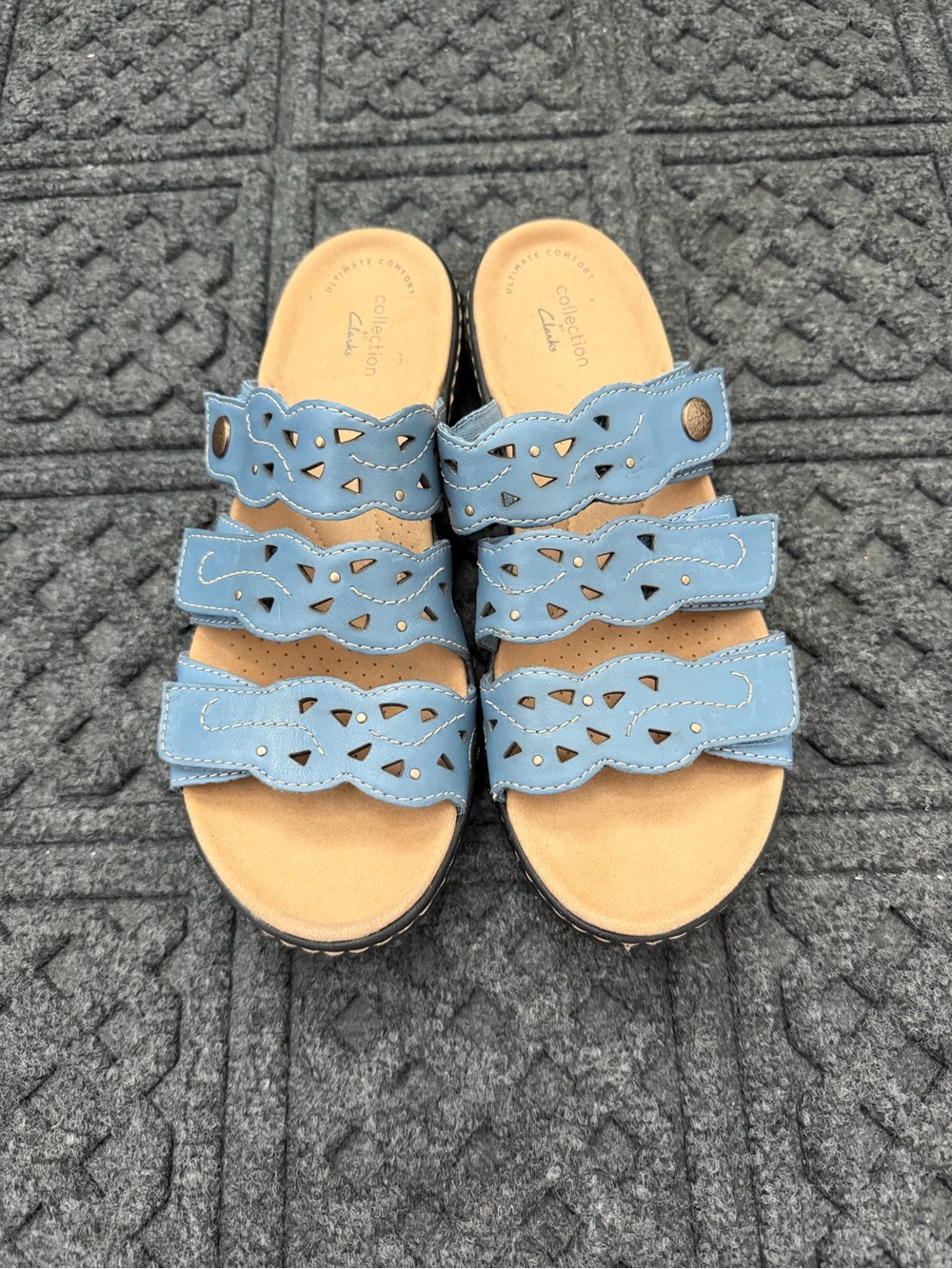 Clarks Laurieann Echo Women's Sky Blue Leather Sandals 8M Like New